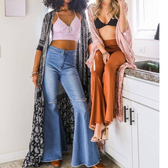 Boho Paisley Perfection Free Flow Longline Ruffle Kimono Blush Pink - Picture 3 of 3